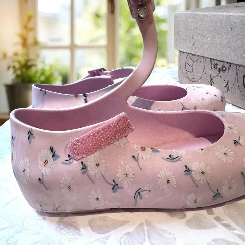 MINI MELISSA DORA Mary Jane Ballerina BABY PINK WHITE SHOES Toddler Size 8 EU 22